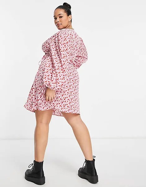 Розовое чайное платье мини с запахом Glamorous Curve