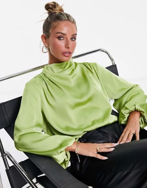 Зеленая блузка со складками и объемными рукавами Pretty Lavish-Зеленый цвет