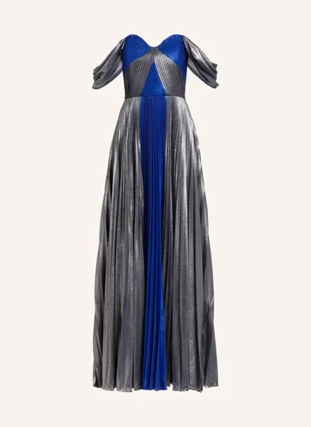 Вечернее платье с открытыми плечами Marchesa Notte, синий
