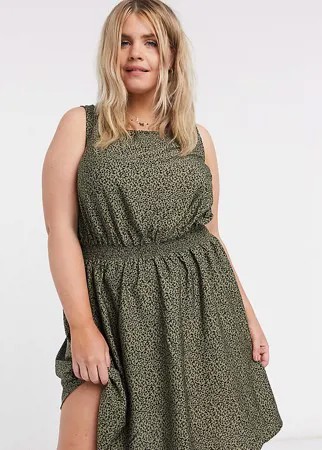Зеленое платье миди без рукавов с принтом New Look Curve-Зеленый