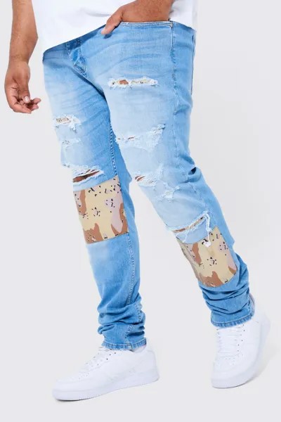 Узкие джинсы камуфляжного камуфляжного изменения с разрывами и ремонтом. Boohoo, синий