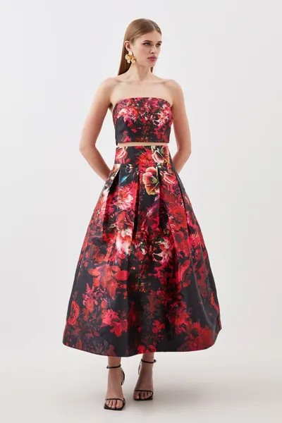 Атласная твиловая тканая юбка макси с цветочным принтом Karen Millen, мультиколор