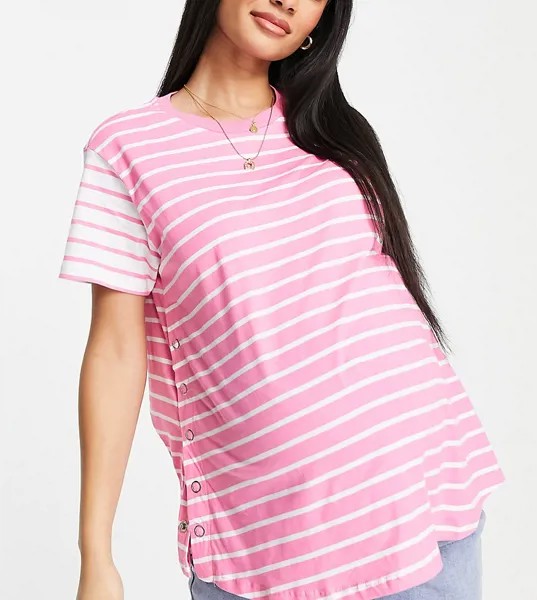 Розовая футболка в полоску с кнопками для кормящих матерей ASOS DESIGN Maternity-Розовый цвет