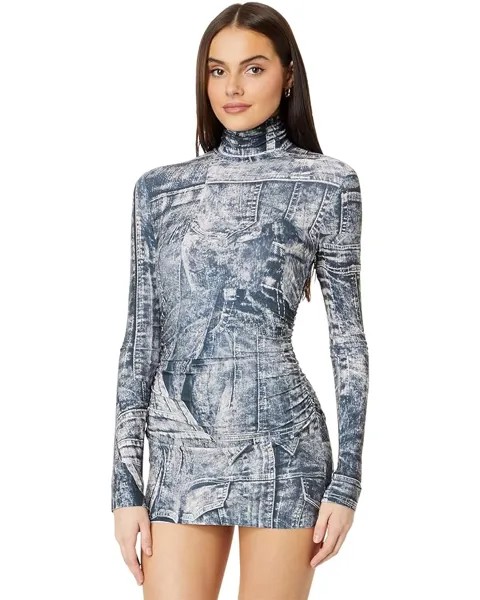 Платье Norma Kamali Long Sleeve Turtleneck Super Mini, цвет Black/Navy Denim PRT