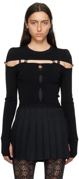 Черный свитер с вырезом Versace Jeans Couture
