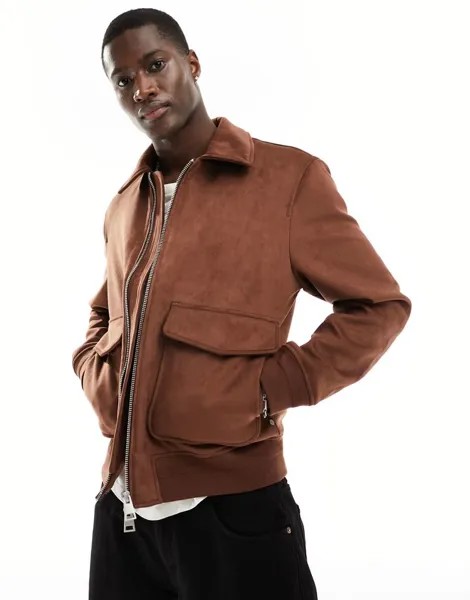 Коричневый бомбер из искусственной замши River Island
