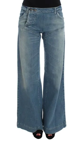 Джинсовые брюки JUST CAVALLI Широкие брюки из смесового хлопка синего цвета. W26 Рекомендуемая розничная цена 390 долларов США