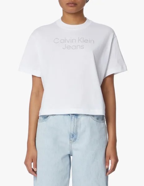 Футболка с логотипом серебряного цвета Calvin Klein Jeans, белый