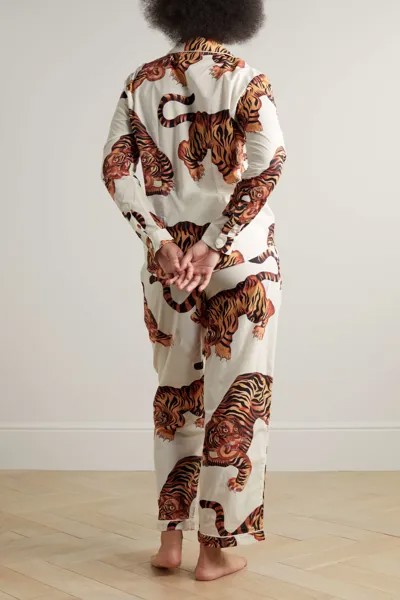 DESMOND & DEMPSEY Пижамный комплект из хлопка и вуали с принтом Rayas, кремовый