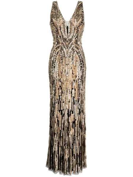 Jenny Packham длинное платье Raquel с кристаллами, золотой