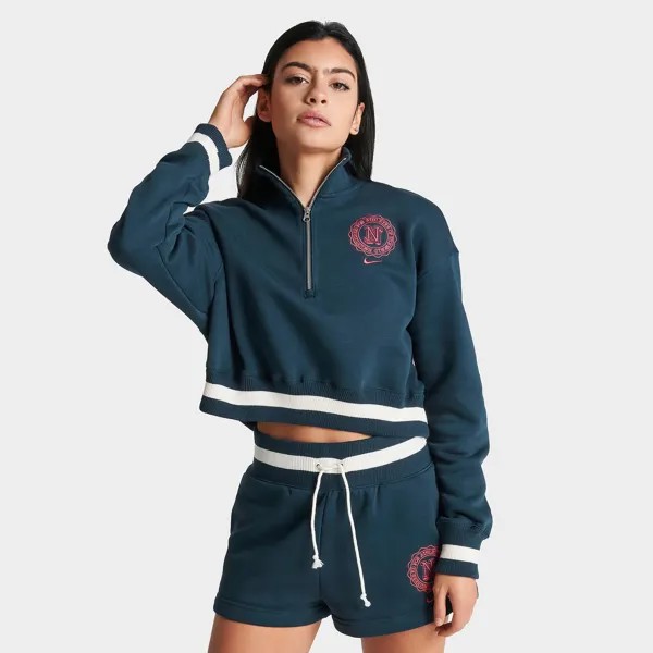 Женский укороченный свитшот большого размера из флиса Nike Sportswear Phoenix с молнией до половины, синий