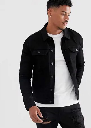 Черная приталенная джинсовая куртка в стиле вестерн ASOS DESIGN-Черный