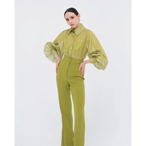 Рубашка  TOPAZA PELLA, повседневный стиль, свободный силуэт, длинный рукав, полупрозрачная, однотонная, размер 44, зеленый