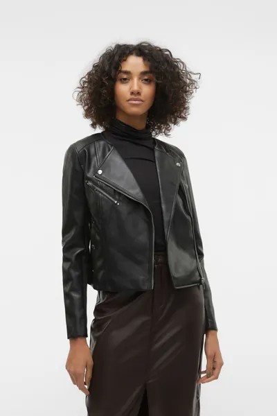 Джемпер без воротника из искусственной кожи Vero Moda, черный