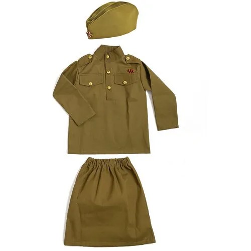 Костюм военный для девочки (размер 42) - Из ткани - Пилотка + Юбка + рубашка гимнастерка камуфляжные
