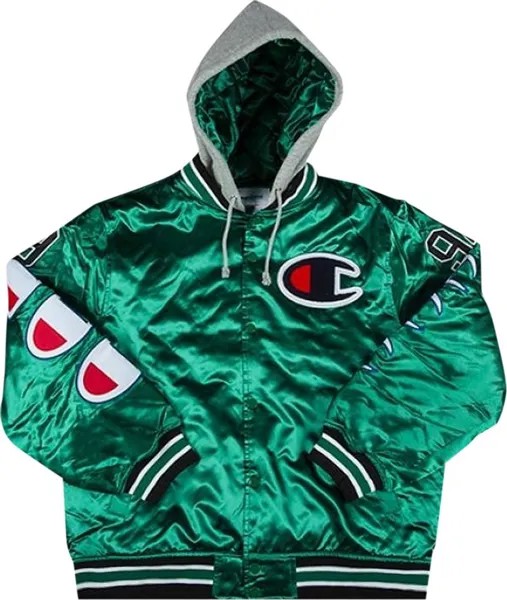 Куртка Supreme x Champion Hooded Satin Varsity Jacket 'Kelly Green', зеленый