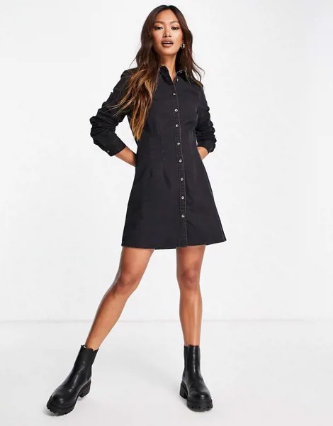 Черное выбеленное платье-рубашка облегающего кроя из денима ASOS DESIGN-Черный цвет