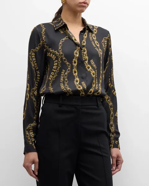 Рубашка с длинными рукавами и логотипом-цепочкой Versace Jeans Couture, цвет Blackgold