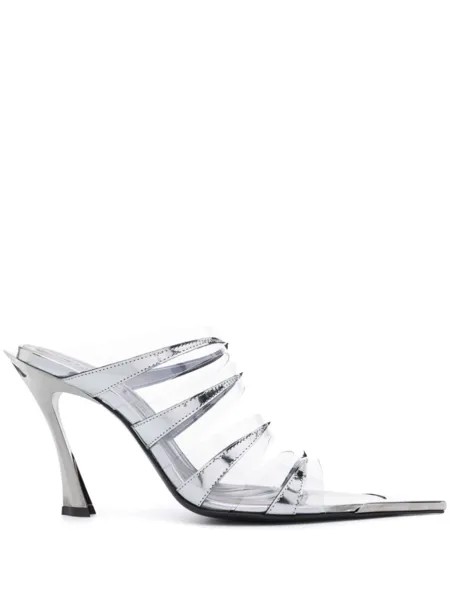 Mugler 120-миллиметровые прозрачные мюли с ремешками, серебристый