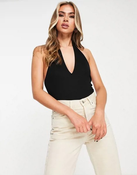 Черное боди с завязкой на шее ASOS DESIGN-Черный цвет