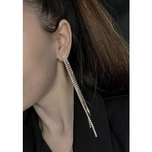 Серьги , искусственный камень, фианит, золотой