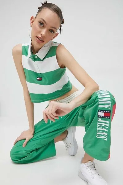 Хлопковый топ Tommy Jeans, зеленый