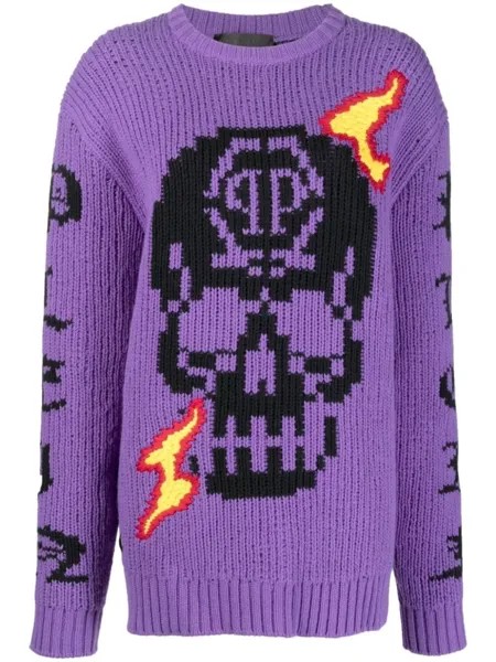 Philipp Plein джемпер Skull вязки интарсия, фиолетовый