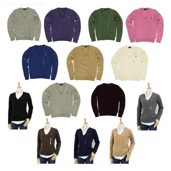 Женский пуловер с V-образным вырезом из шерсти и кашемира Polo Ralph Lauren - 14 цветов