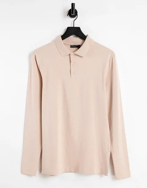 Бежевое обтягивающее поло с длинными рукавами ASOS DESIGN-Светло-бежевый цвет