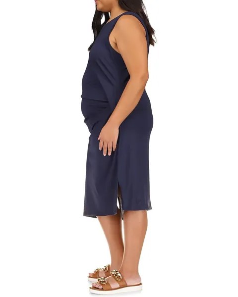 Платье Michael Kors Plus Size Solid Crew Neck Drape Dress, цвет Midnight Blue
