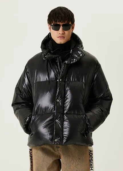 Черное пуховое пальто с капюшоном Khrisjoy