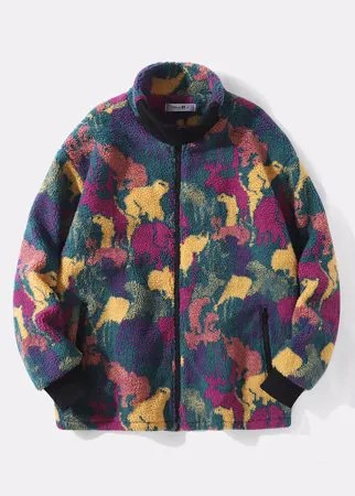 Мужские Colorful Плюшевые куртки с воротником-стойкой и застежкой-молнией на молнии
