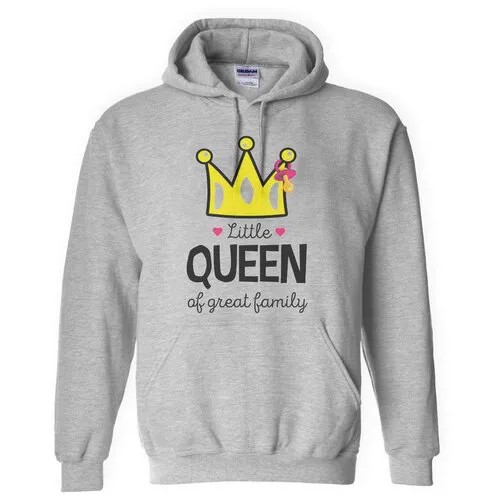 Толстовка Худи белые CoolPodarok Семья. Little queen of great family. Маленькая королева прекрасной семьи. Дочь