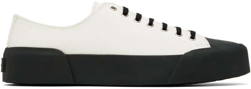 Бело-черные кроссовки из плотной ткани Jil Sander