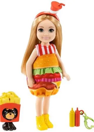 Кукла Barbie Челси с питомцем Бургер, 14 см, GRP69