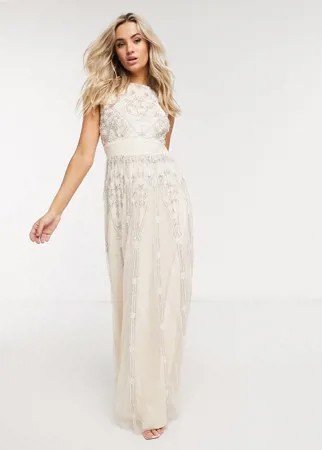Свадебное платье макси кремового цвета с отделкой Lace & Beads-Белый