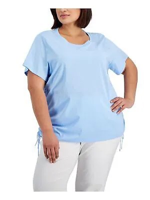 CALVIN KLEIN Женская голубая футболка с рюшами и короткими рукавами Plus 1X