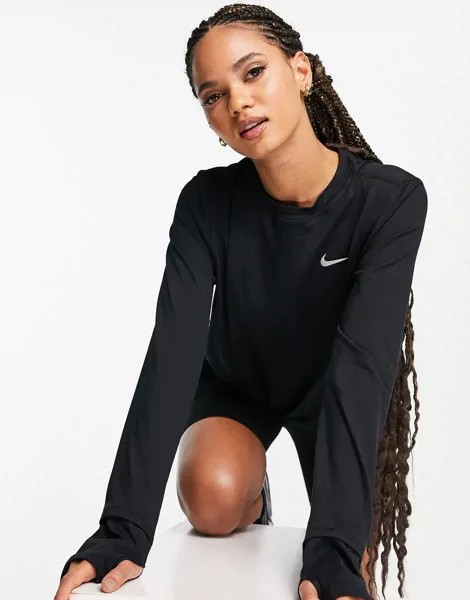 Черный топ с круглым вырезом Nike Running Element-Черный цвет