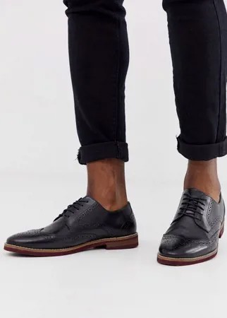 Черные кожаные броги с контрастной подошвой ASOS DESIGN-Черный цвет