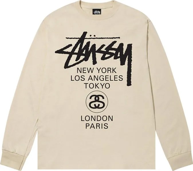 Лонгслив Stussy World Tour Long-Sleeve Tee 'Putty', кремовый