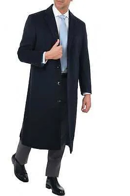 Мужское шерстяное кашемировое пальто стандартной посадки темно-синего цвета в полный рост, верхнее пальто
