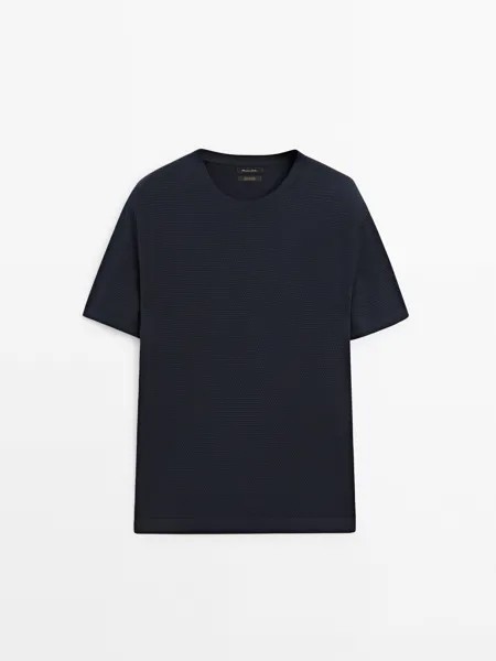 Футболка из 100% хлопка с текстурным трикотажем Massimo Dutti, синий