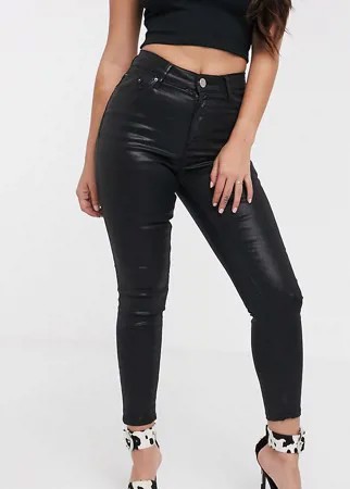 Черные джинсы скинни с покрытием и завышенной талией ASOS DESIGN Petite Ridley-Черный
