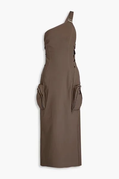 Платье миди из твила La Marrone на одно плечо с вырезом Jacquemus, серо-коричневый