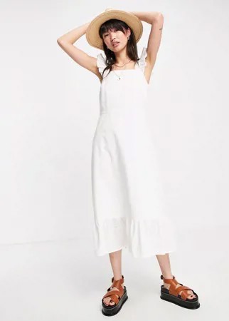 Платье миди из органического хлопка с поясом, баской и вышивкой ришелье People Tree-Белый