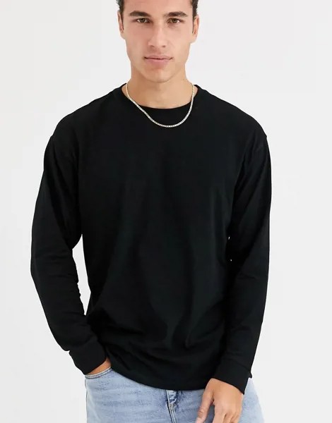 Черный oversize-лонгслив с манжетами New Look