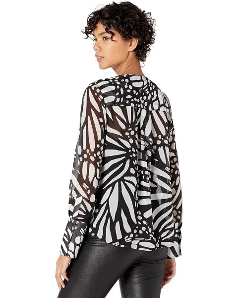 Топ MILLY Elysa Graphic Butterfly Viscose Chiffon Top, черный/белый