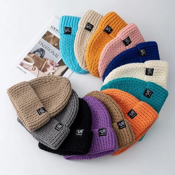 Новые зимние шляпы для женщины повседневные конфеты цвет женский мягкий сутулый манжет шапка шапка