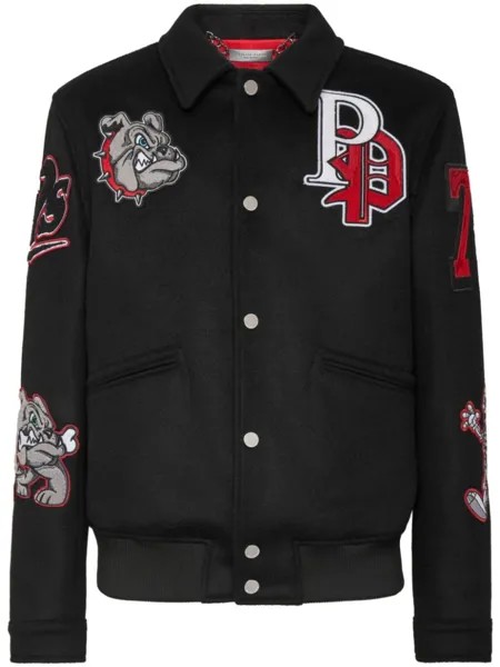 Philipp Plein бомбер с отложным воротником и нашивкой-логотипом, черный