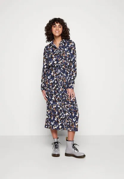 Классическая рубашка VILA VILISE MIDI SHIRT DRESS, синий горизонт/коричневый/черный/белый